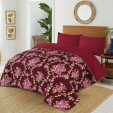 Shaakh-e-Shaam – Maroon Floral Comforter Set with Quilted Pillows (6-Piece Bedding Collection)